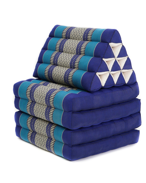 Leewadee 4-Fold Mat with Triangle Cushion – Firm TV Pillow, Foldable Mattress with Cushion Made of Eco-Friendly Kapok, 89 x 20 inches, blue