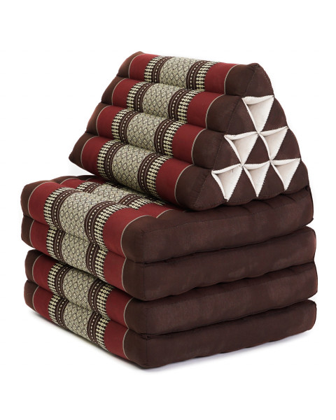 Leewadee 4-Fold Mat with Triangle Cushion – Firm TV Pillow, Foldable Mattress with Cushion Made of Eco-Friendly Kapok, 89 x 20 inches, brown red