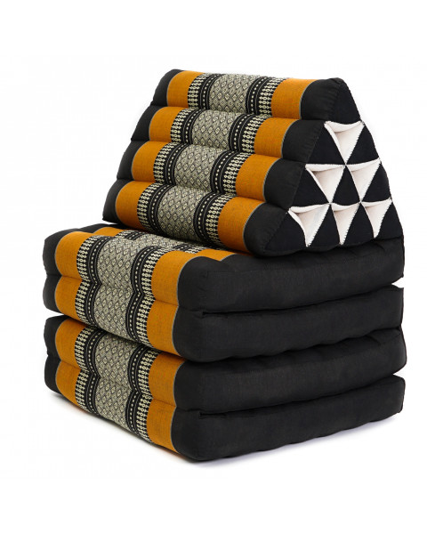 Leewadee 4-Fold Mat with Triangle Cushion – Firm TV Pillow, Foldable Mattress with Cushion Made of Eco-Friendly Kapok, 89 x 20 inches, black orange