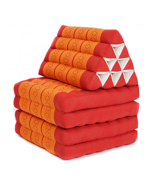 Leewadee 4-Fold Mat with Triangle Cushion – Firm TV Pillow, Foldable Mattress with Cushion Made of Kapok, 89 x 20 inches, Orange Red