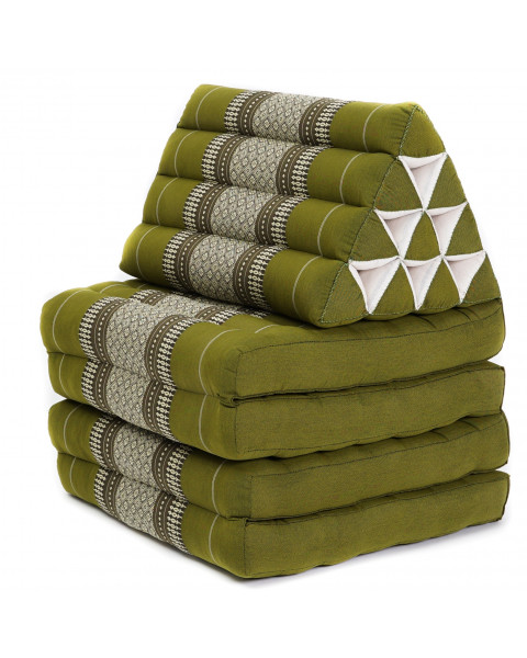 Leewadee 4-Fold Mat with Triangle Cushion – Firm TV Pillow, Foldable Mattress with Cushion Made of Eco-Friendly Kapok, 89 x 20 inches, green