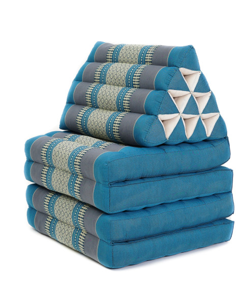 Leewadee 4-Fold Mat with Triangle Cushion – Firm TV Pillow, Foldable Mattress with Cushion Made of Eco-Friendly Kapok, 89 x 20 inches, light blue