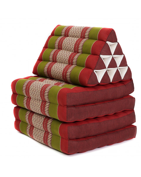 Leewadee 4-Fold Mat with Triangle Cushion – Firm TV Pillow, Foldable Mattress with Cushion Made of Eco-Friendly Kapok, 89 x 20 inches, green red