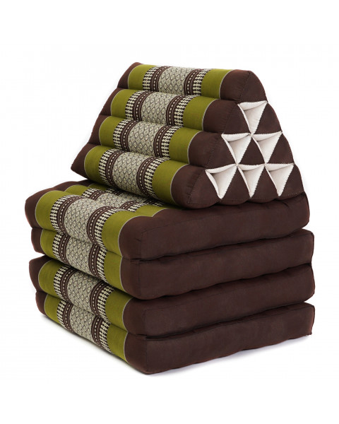 Leewadee 4-Fold Mat with Triangle Cushion – Firm TV Pillow, Foldable Mattress with Cushion Made of Kapok, 89 x 20 inches, Brown Green