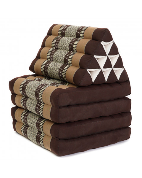 Leewadee 4-Fold Mat with Triangle Cushion – Firm TV Pillow, Foldable Mattress with Cushion Made of Eco-Friendly Kapok, 89 x 20 inches, brown