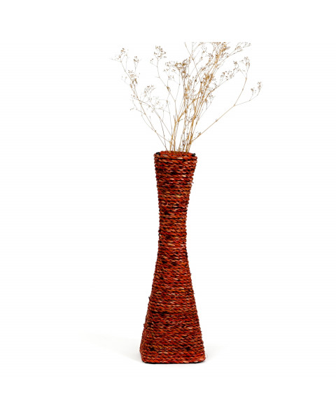 Leewadee Large Floor Vase – Handmade Flower Holder Made of Bamboo and Bast, Sophisticated Funnel Vessel for Decorative Branches, 16 inches, orange