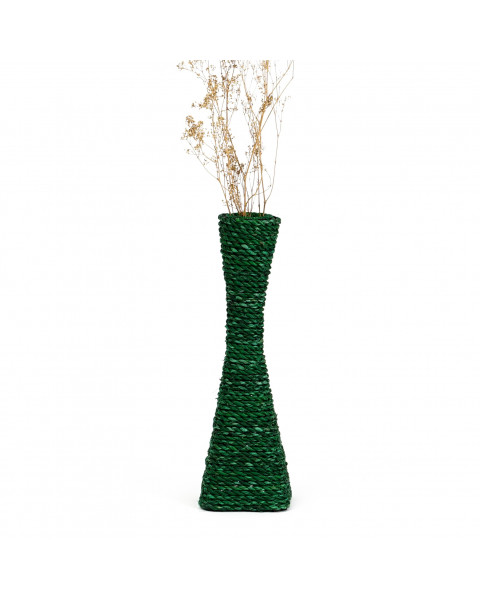 Leewadee Large Floor Vase – Handmade Flower Holder Made of Bamboo and Bast, Sophisticated Funnel Vessel for Decorative Branches, 16 inches, green