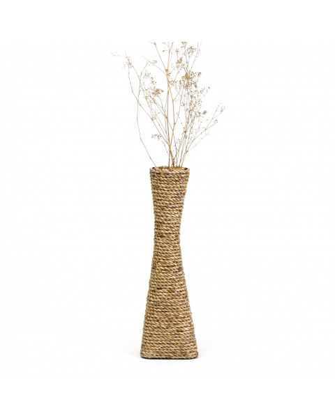 Leewadee Large Floor Vase – Handmade Flower Holder Made of Bamboo and Bast, Sophisticated Funnel Vessel for Decorative Branches, 16 inches, ecru