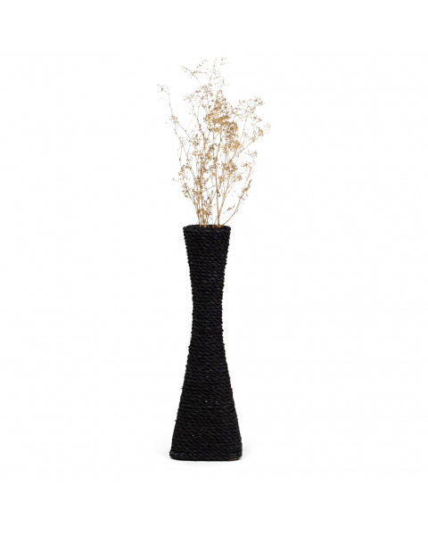 Leewadee Large Floor Vase – Handmade Flower Holder Made of Bamboo and Bast, Sophisticated Funnel Vessel for Decorative Branches, 16 inches, black