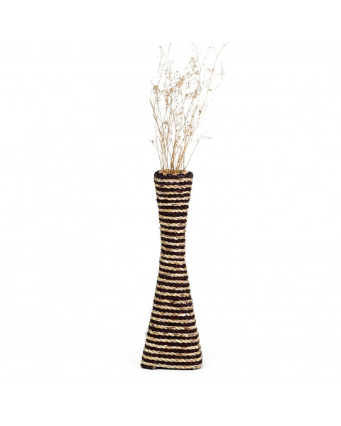 Leewadee Large Floor Vase – Handmade Flower Holder Made of Bamboo and Bast, Sophisticated Funnel Vessel for Decorative Branches, 16 inches, brown white