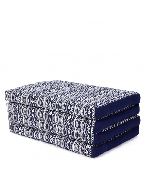 Leewadee futón plegable Standard – Colchoneta para doblar de kapok hecha a mano, colchón de invitados para el suelo, 200 x 70 cm, Azul Blanco