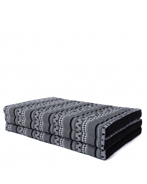 Leewadee materasso pieghevole, XL: tappetino pieghevole in kapok fatto a mano, materasso per ospiti per il pavimento, 200 x 100 cm, Nero Bianco