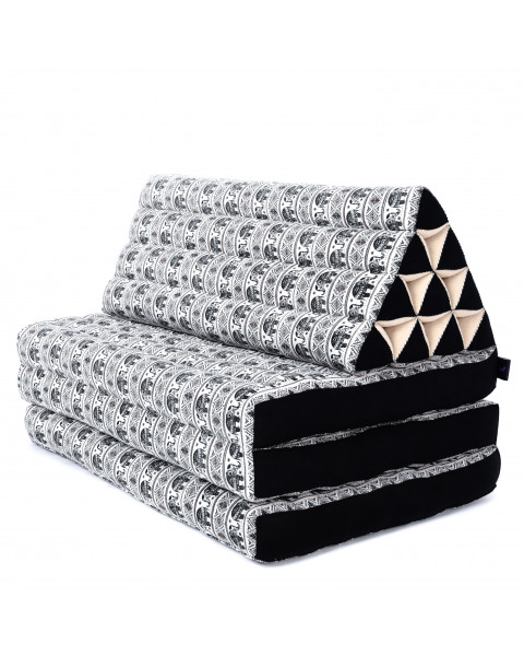 Leewadee 3-Fold Mat XXL with Triangle Cushion – Firm TV Pillow, Foldable Mattress with Cushion Made of Eco-Friendly Kapok, 67 x 31 inches, black white