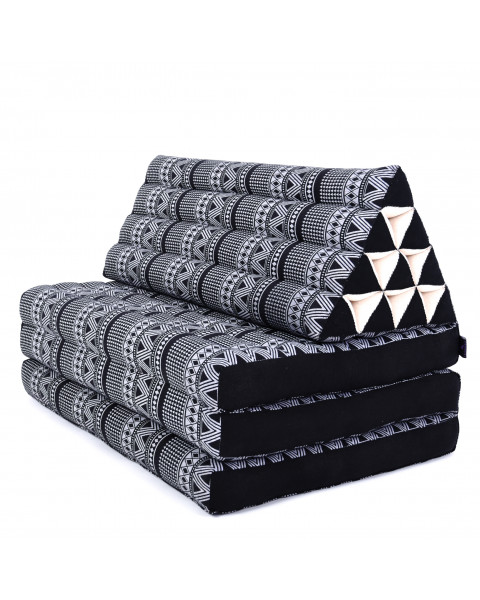 Leewadee 3-Fold Mat XXL with Triangle Cushion – Firm TV Pillow, Foldable Mattress with Cushion Made of Eco-Friendly Kapok, 67 x 31 inches, black white