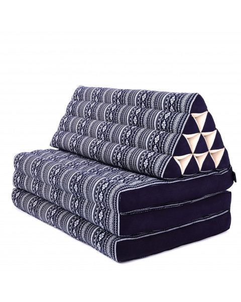 Leewadee 3-Fold Mat XXL with Triangle Cushion – Firm TV Pillow, Foldable Mattress with Cushion Made of Eco-Friendly Kapok, 67 x 31 inches, blue white