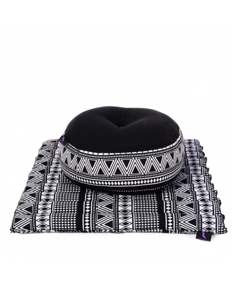 Leewadee set de méditation - Set de méditation en Kapok, coussin et tapis de méditation Zafu et Zabuton, Noir Blanc