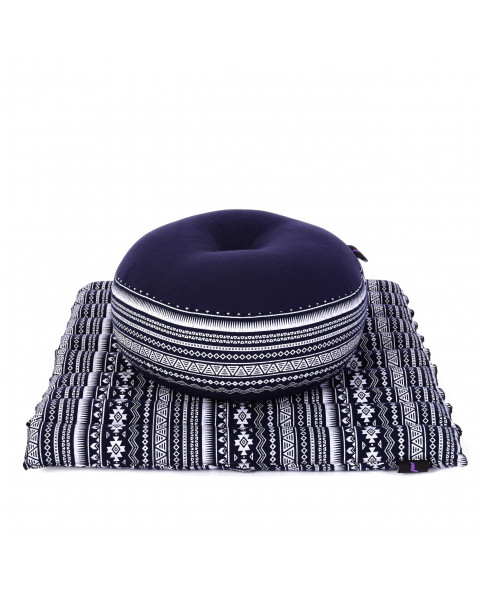 Leewadee set de meditación – Cojín de yoga Zafu y colchoneta de meditación Zabuton, asiento tailandés de kapok ecológico, set de 2, Azul Blanco