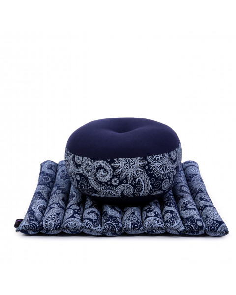 Leewadee Meditation Cushion Set – 1 Small Zafu Yoga Pillow and 1 Small Roll-Up Zabuton Mat Filled with Kapok, Blue White