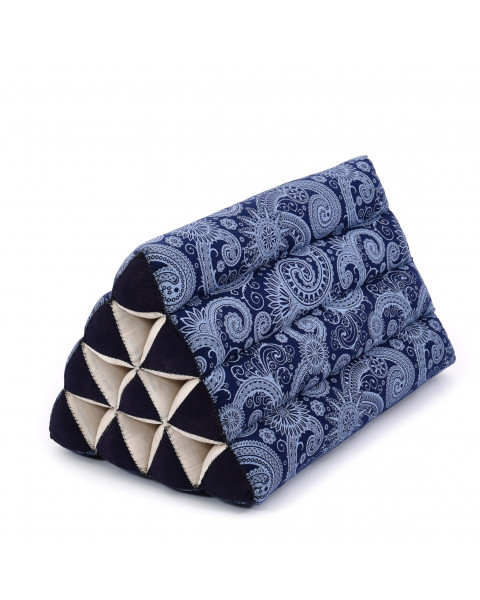 Leewadee Coussin Thaïlandais Triangulaire - Coussin De Lecture Confortable, Oreiller Décoratif En Kapok Pour Lit, 50 x 33 x 33 cm, Bleu Blanc