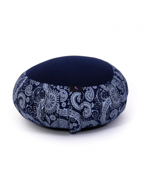 Leewadee Zafu Yoga Pillow – Round Meditation Cushion for Yoga Exercises, Light Floor Pillow Filled with Kapok, 36 x 20 cm, Blue White