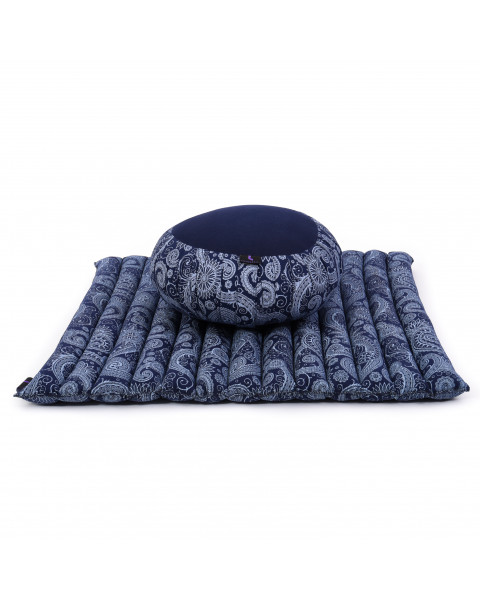 Leewadee Set de méditation - Set de méditation en kapok, coussin et tapis de méditation Zafu et Zabuton, Bleu Blanc