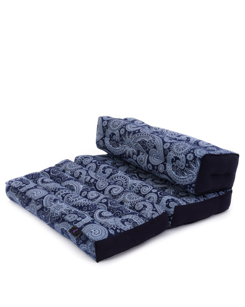 Leewadee asiento de meditación – Almohadilla plegable para hacer yoga, cojín para el suelo de kapok sin tratar hecho a mano, 50 x 70 cm, Azul Blanco