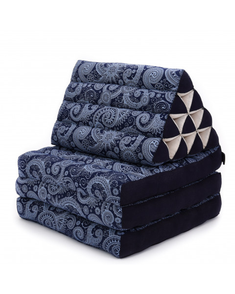 Leewadee 3-Fold Mat with Triangle Cushion – Comfortable TV Pillow, Foldable Mattress with Cushion Made of Eco-Friendly Kapok, 67 x 21 inches, blue white