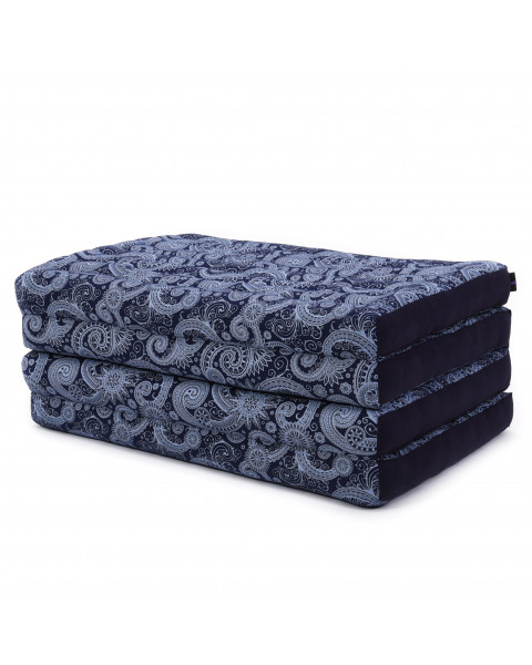 Leewadee futón plegable Standard – Colchoneta para doblar de kapok hecha a mano, colchón de invitados para el suelo, 200 x 70 cm, Azul Blanco