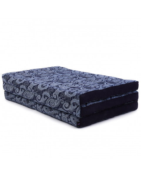 Leewadee futón plegable XL – Colchoneta grande para doblar de kapok, colchón para invitados, futón hecho a mano, 200 x 100 cm, Azul Blanco