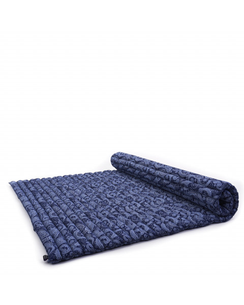 Leewadee Rollable Floor Mat XL – Comfortable and Rollable Thai Mattress, Large Massage Mat Filled with Eco-Friendly Kapok, Perfect to Use as a Sleeping Mat 75 x 57 inches, blue white