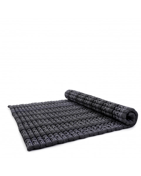 Leewadee Grand matelas thaï - Tapis de yoga enroulable en taille XL en kapok, tapis pour méditation et yoga en kapok, 190 x 145 cm, Noir Blanc