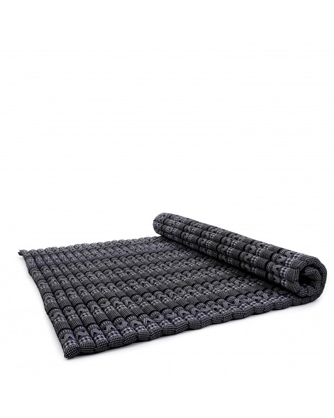 Leewadee Matelas De Sol Pliable, Futon Japonais Enroulable, Lit D'Appoint 2 Personnes, Chauffeuse 2 Places, Tapis Méditation En Kapok, 190 x 145 cm, Noir Blanc