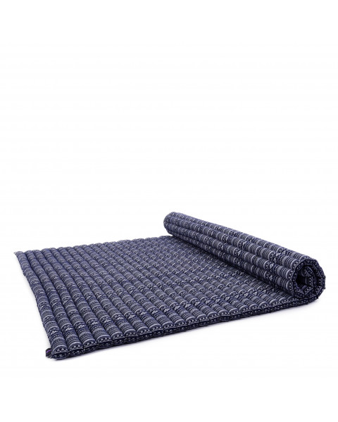 Leewadee Grand matelas thaï - Tapis de yoga enroulable en taille XL en kapok, tapis pour méditation et yoga en kapok, 190 x 145 cm, Bleu Blanc