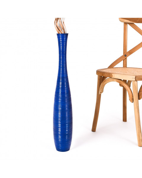 Leewadee Große Deko Bodenvase Für Dekozweige, Hohe Standvase Für Pampasgras, Design Holzvase, 70 cm, Blau