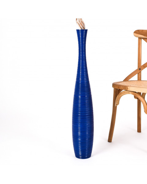 Leewadee grande vaso da terra: vaso alto, elemento decorativo fatto a mano in legno di mango, vaso per rami decorativi, 90 cm, Blu
