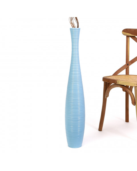 Leewadee Grande Vaso Da Terra: Alto Vaso Stile Boho In Legno Di Mango Per Rami Di Pampa, 90 cm, Azzurro