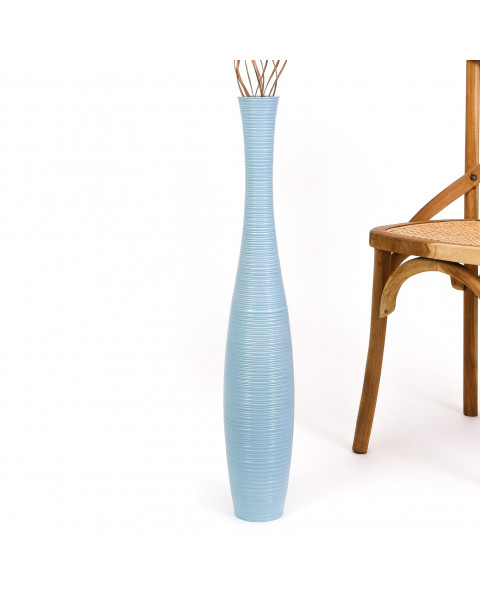 Leewadee Große Deko Bodenvase Für Dekozweige, Hohe Standvase Für Pampasgras, Design Holzvase, 70 cm, Hellblau