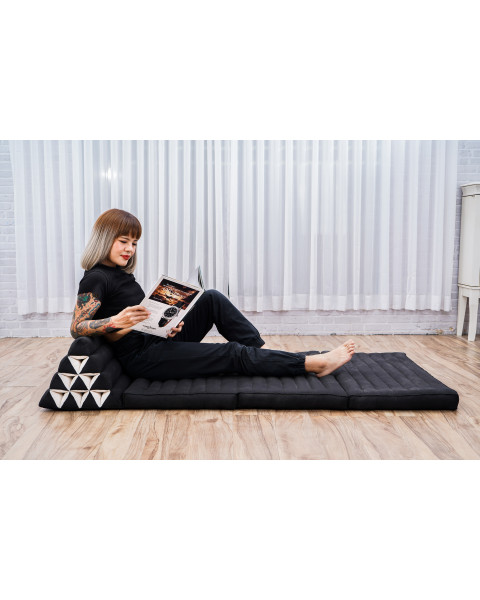 Leewadee 3-Fold Mat XXL with Triangle Cushion – Firm TV Pillow, Foldable Mattress with Cushion Made of Kapok, 67 x 31 inches, Black
