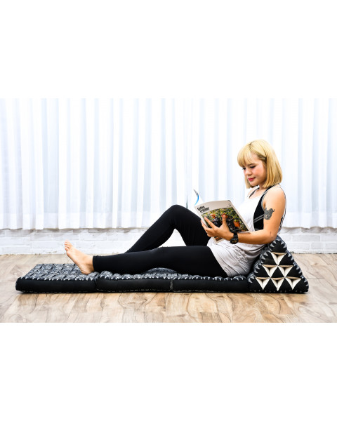 Leewadee 3-Fold Mat with Triangle Cushion – Comfortable TV Pillow, Foldable Mattress with Cushion Made of Kapok, 67 x 21 inches, Anthracite Black