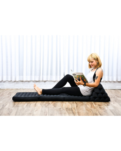 Leewadee 3-Fold Mat with Triangle Cushion – Comfortable TV Pillow, Foldable Mattress with Cushion Made of Kapok, 67 x 21 inches, Black