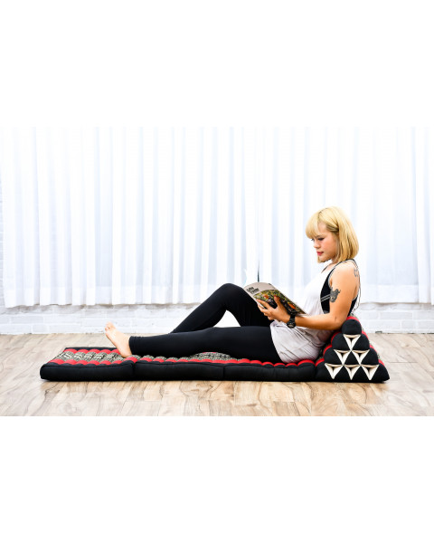 Leewadee - Comfortable Japanese Floor Mattress Used As Thai Floor Bed With Triangle Cushion, Futon Mattress Or Thai Massage Mat, 67 x 21 inches, Black Red