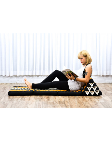 Leewadee 3-Fold Mat with Triangle Cushion – Comfortable TV Pillow, Foldable Mattress with Cushion Made of Kapok, 67 x 21 inches, Black Orange
