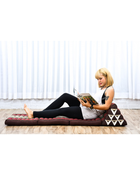 Leewadee - Comfortable Japanese Floor Mattress Used As Thai Floor Bed With Triangle Cushion, Futon Mattress Or Thai Massage Mat, 67 x 21 inches, Brown Red