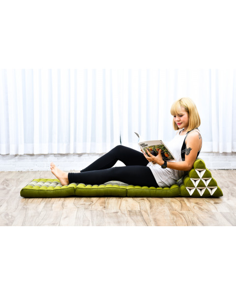 Leewadee 3-Fold Mat with Triangle Cushion – Comfortable TV Pillow, Foldable Mattress with Cushion Made of Kapok, 67 x 21 inches, Green