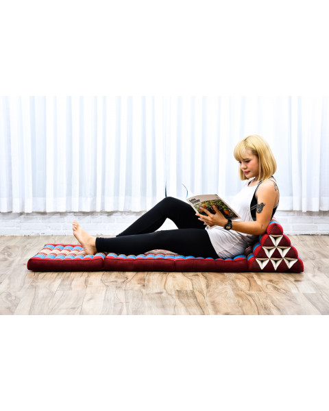 Leewadee 3-Fold Mat with Triangle Cushion – Comfortable TV Pillow, Foldable Mattress with Cushion Made of Kapok, 67 x 21 inches, Blue Red