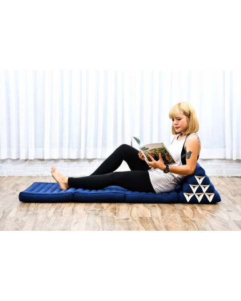 Leewadee 3-Fold Mat with Triangle Cushion – Comfortable TV Pillow, Foldable Mattress with Cushion Made of Kapok, 67 x 21 inches, Blue