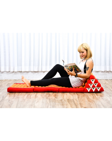 Leewadee 3-Fold Mat with Triangle Cushion – Comfortable TV Pillow, Foldable Mattress with Cushion Made of Kapok, 67 x 21 inches, Orange Red
