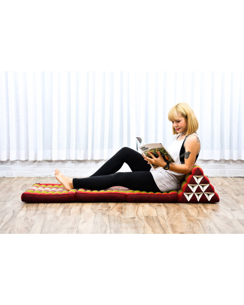Leewadee 3-Fold Mat with Triangle Cushion – Comfortable TV Pillow, Foldable Mattress with Cushion Made of Kapok, 67 x 21 inches, Green Red