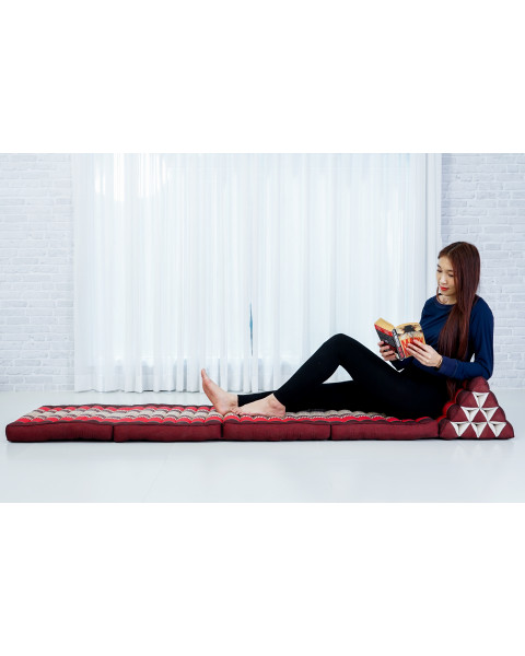 Leewadee Comfortable Japanese Floor Mattress - Thai Floor Bed With Triangle Cushion - Futon Mattress - XL Extra Long Thai Massage Mat, 89 x 20 inches, Red, Kapok Filling
