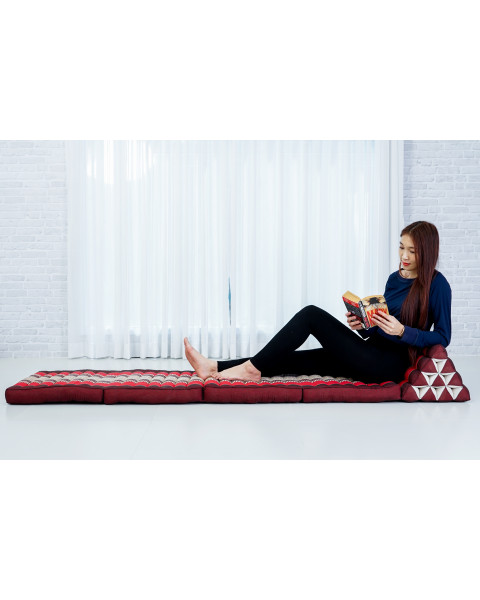 Leewadee - Bequeme Japanische Bodenmatratze - Thai Bodenliege mit Dreieckskissen - Futon Klappmatte - Thai Massagematte, XL Extra Lang, 225 x 50 cm, Rot